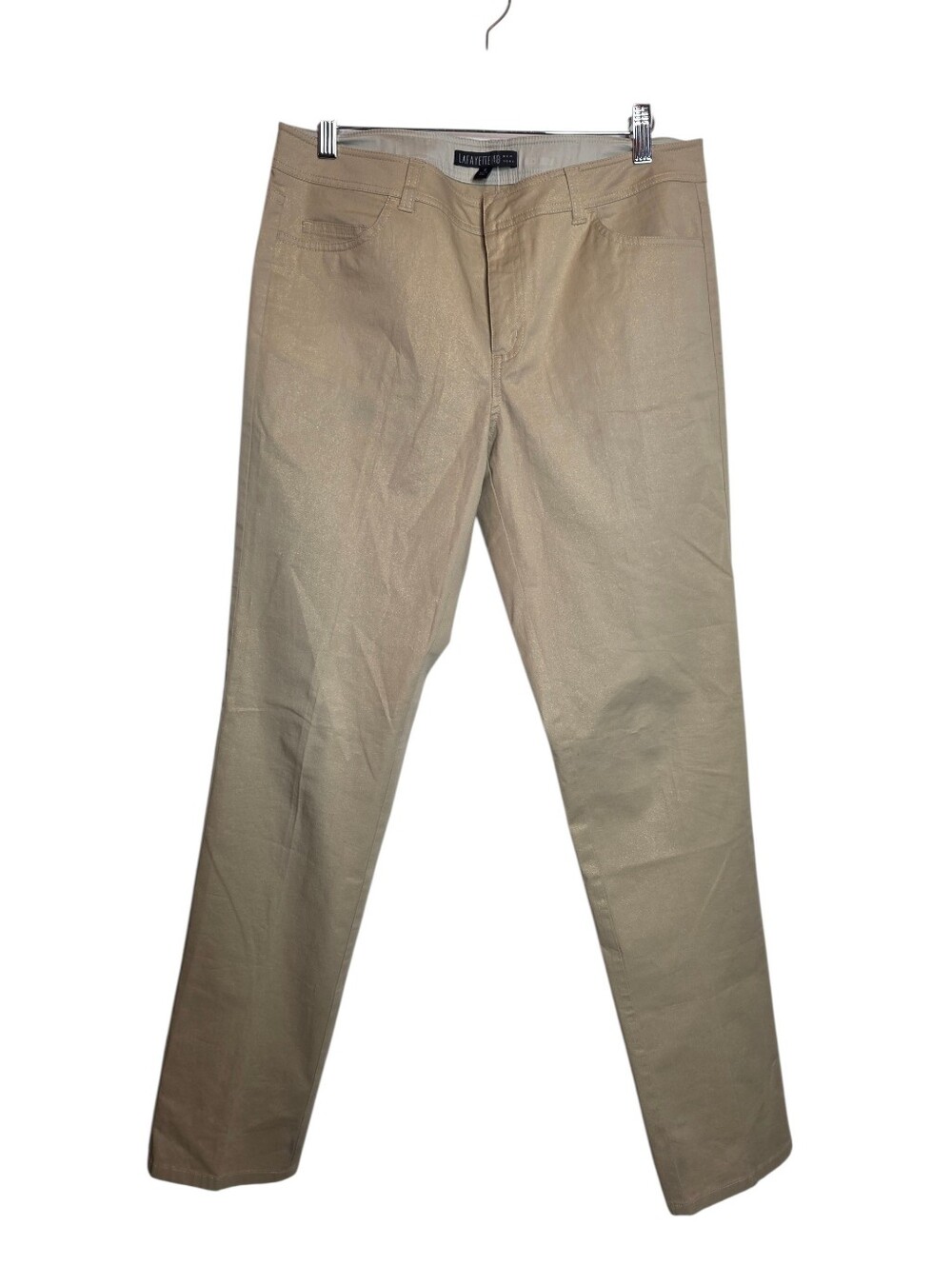 LAFAYETTE 148 Beige Shimmery Straight Leg Pants Cotton Blend Stretch Size 6 - Picture 2 of 11